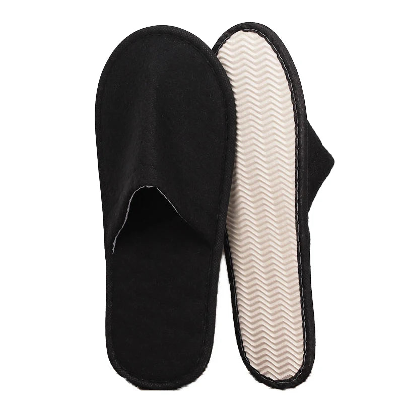 1Pair Women Men Disposable Slippers White Black Non-Slip Hotel Bathroom Slippers Travel Disposable Cotton Home Hospitality Shoes