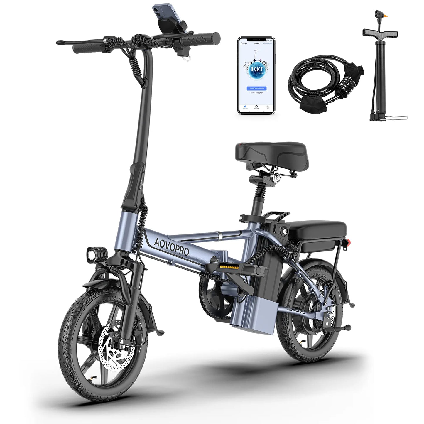 VOLTVOGUE& HQYEX Electric Bike | 750W Peak Power | Top Speed 22 MPH | 14" Pneumatic Tires | 22–40 Mile Range | Dual Seat | Single Brake Lever | Height Adjustable Seat