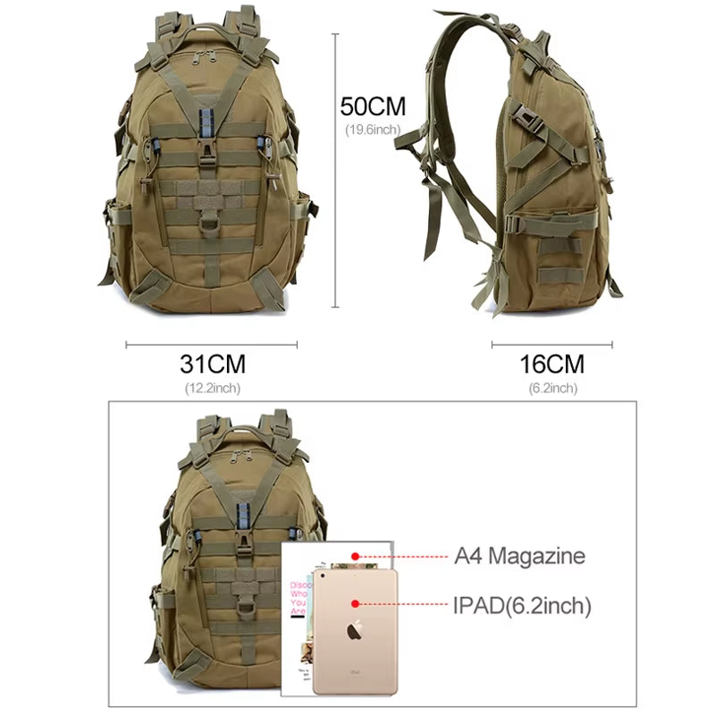 Camping Backpack Men'S Bag Travel Bags Tactical Molle Climbing Rucksack Hiking Outdoor Reflective Shoulder Fishing Laptop Bag