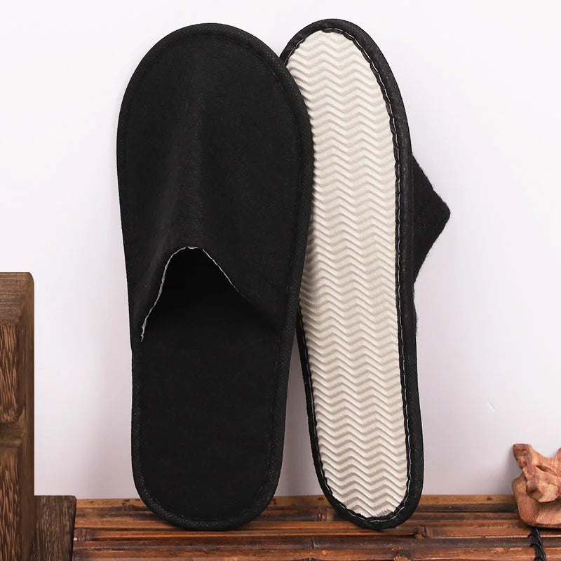 1Pair Women Men Disposable Slippers White Black Non-Slip Hotel Bathroom Slippers Travel Disposable Cotton Home Hospitality Shoes