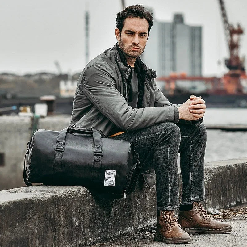 Stylish Leather Gym Bag for Men - Perfect for Fitness, Travel, and Yoga!