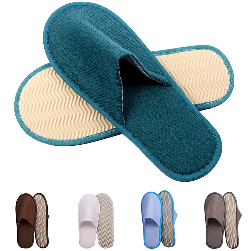 1Pair Women Men Disposable Slippers White Black Non-Slip Hotel Bathroom Slippers Travel Disposable Cotton Home Hospitality Shoes