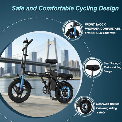VOLTVOGUE& HQYEX Electric Bike | 750W Peak Power | Top Speed 22 MPH | 14" Pneumatic Tires | 22–40 Mile Range | Dual Seat | Single Brake Lever | Height Adjustable Seat