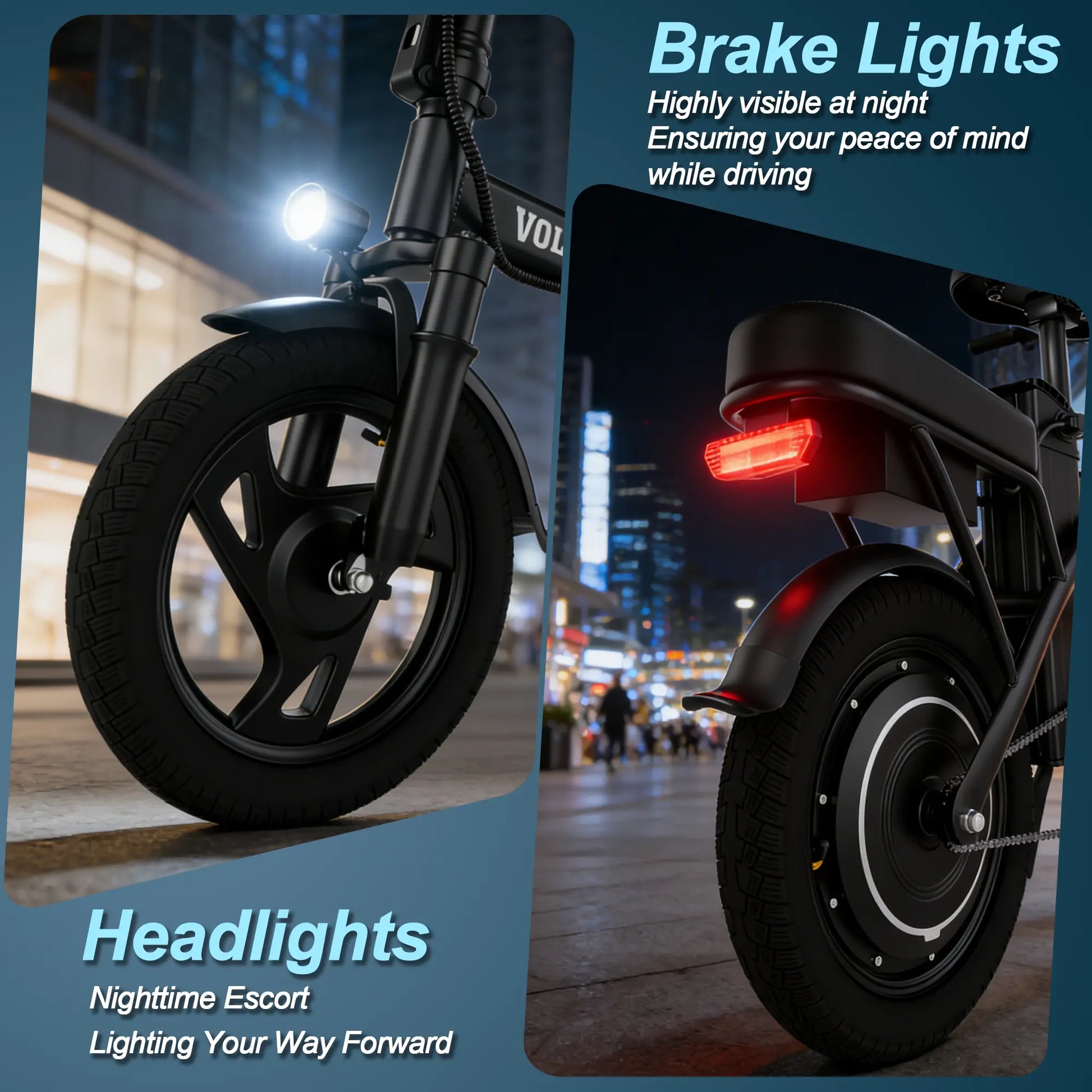 VOLTVOGUE& HQYEX Electric Bike | 750W Peak Power | Top Speed 22 MPH | 14" Pneumatic Tires | 22–40 Mile Range | Dual Seat | Single Brake Lever | Height Adjustable Seat