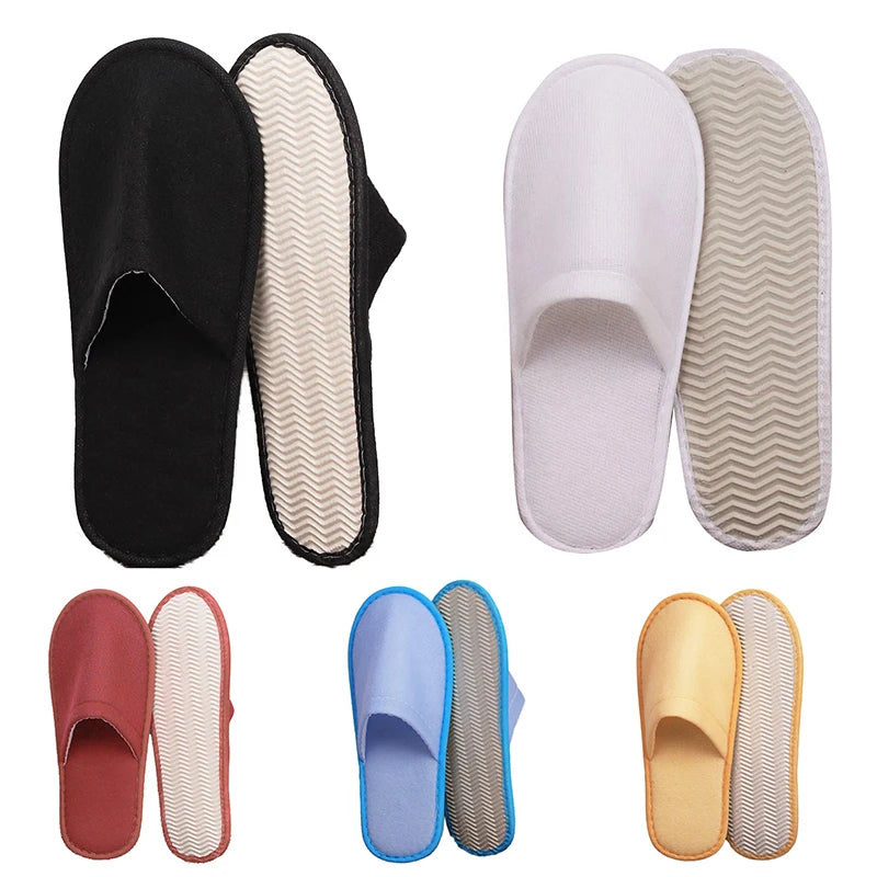 1Pair Women Men Disposable Slippers White Black Non-Slip Hotel Bathroom Slippers Travel Disposable Cotton Home Hospitality Shoes