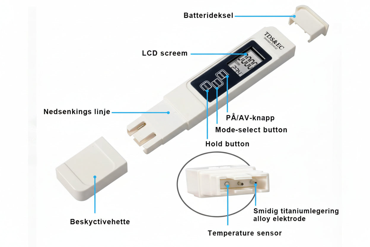 1PC White Digital Water Quality Tester TDS EC Meter Range 0 to 9990 Multifunctional Water Purity Temperature TEMP PPM Tester