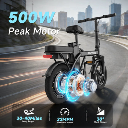 VOLTVOGUE& HQYEX Electric Bike | 750W Peak Power | Top Speed 22 MPH | 14" Pneumatic Tires | 22–40 Mile Range | Dual Seat | Single Brake Lever | Height Adjustable Seat
